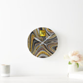 Chic Sparkle Glitter marble art grijs goudmonogram Ronde Klok (Huis)