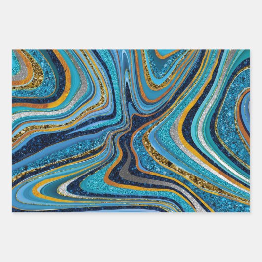 Chic Sparkle Glitter marmer blauw goud Inpakpapier Vel (Voorkant)