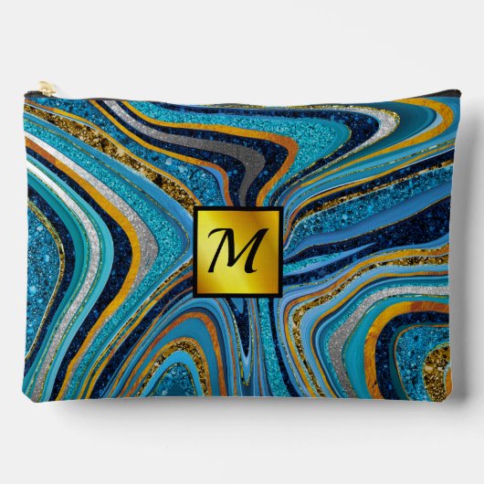 Chic Sparkle Glitter marmer blauw goudmonogram Etui (Voorkant)