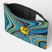 Chic Sparkle Glitter marmer blauw goudmonogram Etui (Open)