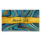 Chic Sparkle Glitter marmer blauw goudmonogram Magnetisch Visitekaartje (Voorkant)