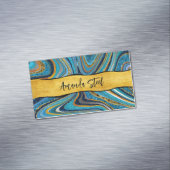 Chic Sparkle Glitter marmer blauw goudmonogram Magnetisch Visitekaartje (Voorbeeld)