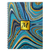 Chic Sparkle Glitter marmer blauw goudmonogram Notitieboek (Voorkant)