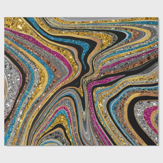 Chic Sparkle Glitter marmer blauw roze Cadeaupapier (Vlak)