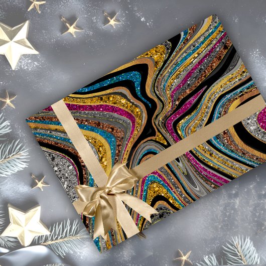 Chic Sparkle Glitter marmer blauw roze Cadeaupapier