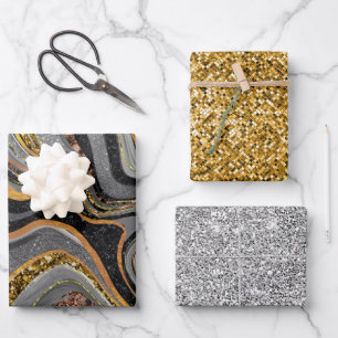 Chic Sparkle Glitter marmer grijs goud Inpakpapier Vel
