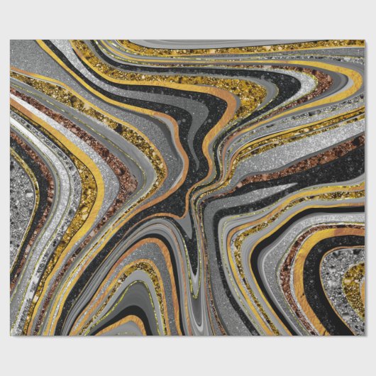 Chic Sparkle Glitter marmer grijs goud Wrapping Cadeaupapier (Vlak)