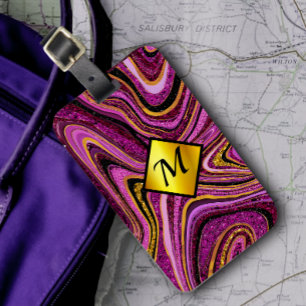 Chic Sparkle Glitter marmer roze goudmonogram Bagagelabel