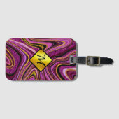 Chic Sparkle Glitter marmer roze goudmonogram Bagagelabel (Voorkant (horizontaal))