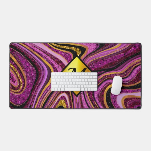 Chic Sparkle Glitter marmer roze goudmonogram Bureaumat (Keyboard & Muis)