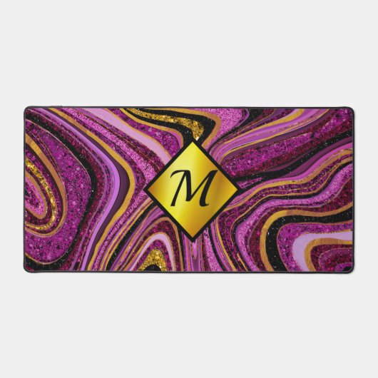 Chic Sparkle Glitter marmer roze goudmonogram Bureaumat (Voorkant)