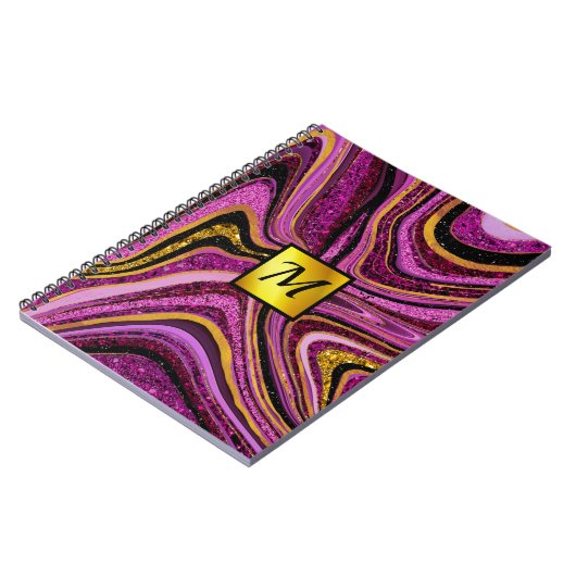 Chic Sparkle Glitter marmer roze goudmonogram Notitieboek (Linkerzijde)