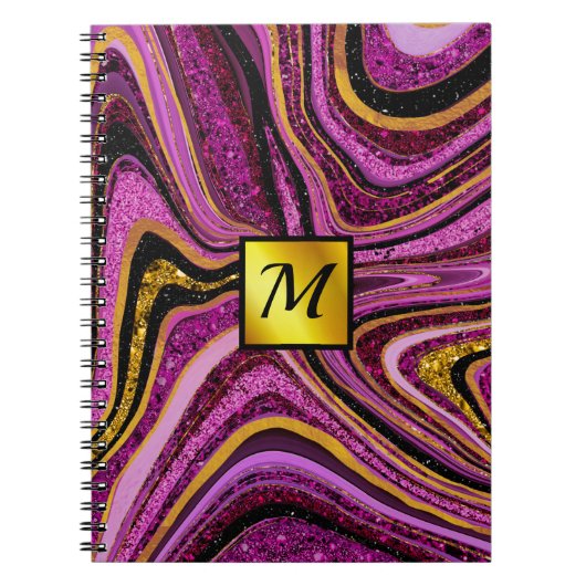 Chic Sparkle Glitter marmer roze goudmonogram Notitieboek (Voorkant)
