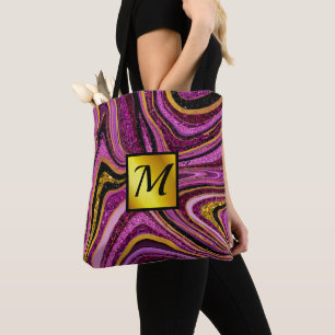 Chic Sparkle Glitter marmer roze goudmonogram Tote Bag