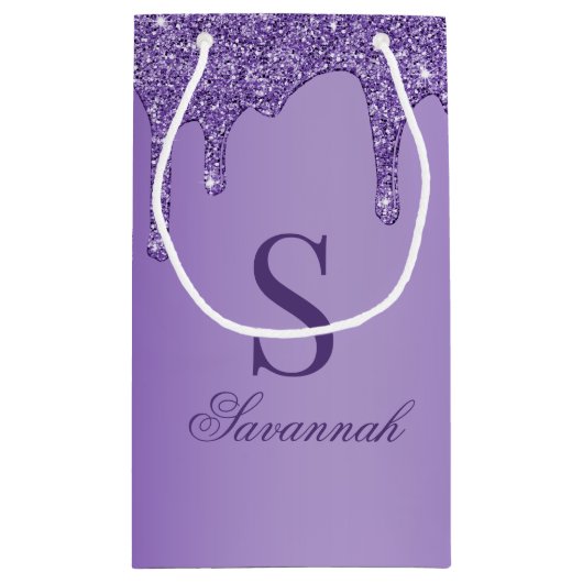 Chic Sparkle Paarse Glitter Drift Monogram Klein Cadeauzakje (Achterkant)