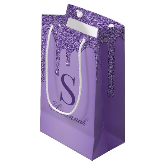 Chic Sparkle Paarse Glitter Drift Monogram Klein Cadeauzakje (Voorkant Gekanteld)