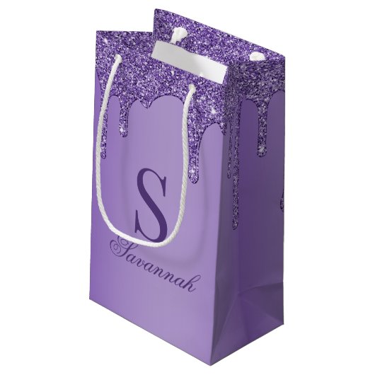 Chic Sparkle Paarse Glitter Drift Monogram Klein Cadeauzakje (Achterkant Gekanteld)