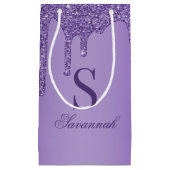 Chic Sparkle Paarse Glitter Drift Monogram Klein Cadeauzakje (Voorkant)