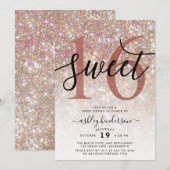 Chic Sparkly Champagne Glitter Sweet Sixteen Kaart (Voorkant / Achterkant)
