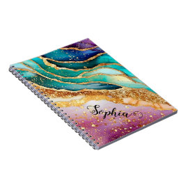 Chic Sparkly Glitter Gouden Regenboog Agaat Glamou Notitieboek