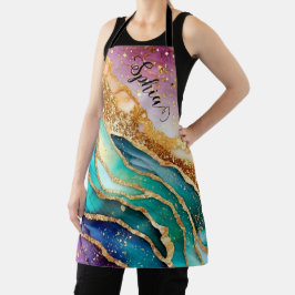 Chic Sparkly Glitter Gouden Regenboog Agaat Glamou Schort