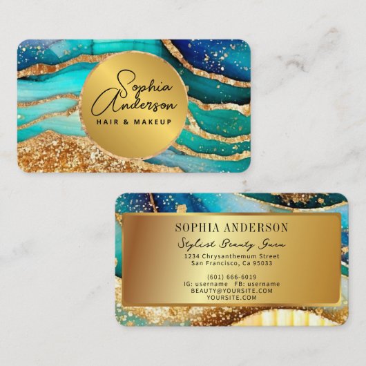 Chic Sparkly Glitter Gouden Regenboog Agaat Glamou Visitekaartje (Voorkant / Achterkant)