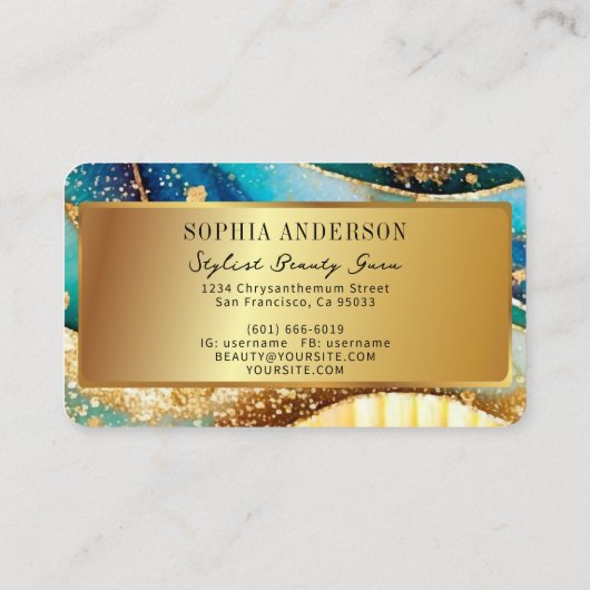 Chic Sparkly Glitter Gouden Regenboog Agaat Glamou Visitekaartje (Achterkant)