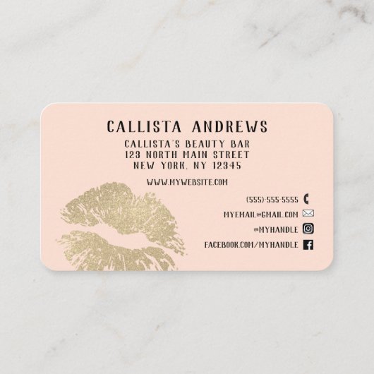 Chic Sparkly Gold Glitter Lips Make-up Artist Visitekaartje (Achterkant)