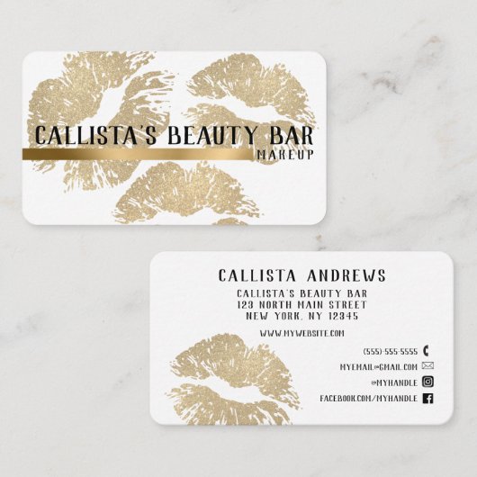 Chic Sparkly Gold Glitter Lips Make-up Artist Visitekaartje (Voorkant / Achterkant)