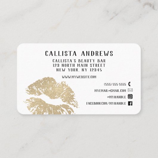 Chic Sparkly Gold Glitter Lips Make-up Artist Visitekaartje (Achterkant)
