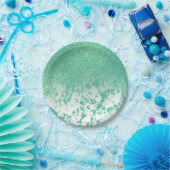 Chic Sparkly Mermaid Green Glitter Marble Ombre Papieren Bordje (Feest)