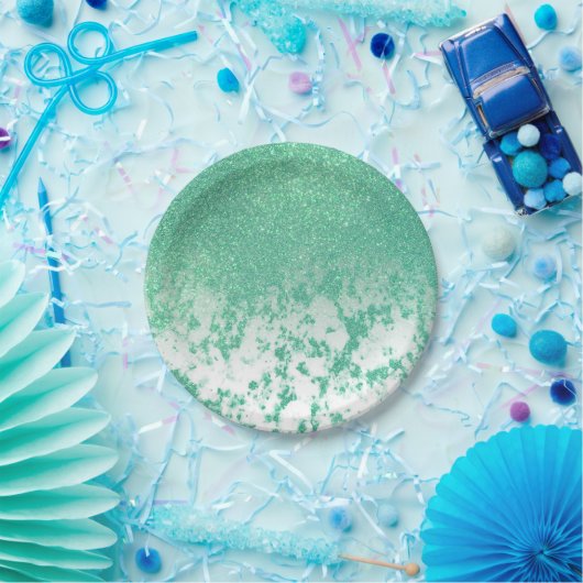 Chic Sparkly Mermaid Green Glitter Marble Ombre Papieren Bordje (Feest)