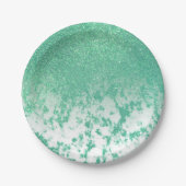 Chic Sparkly Mermaid Green Glitter Marble Ombre Papieren Bordje (Voorkant)