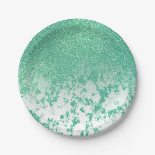 Chic Sparkly Mermaid Green Glitter Marble Ombre Papieren Bordje