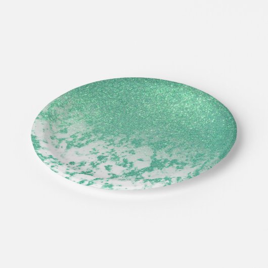 Chic Sparkly Mermaid Green Glitter Marble Ombre Papieren Bordje (Gekanteld)