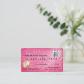 Chic Sparkly Neon Pink Glitter Credit Kaart Logo Visitekaartje (Staand voorkant)