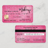 Chic Sparkly Neon Pink Glitter Credit Kaart Make-u Visitekaartje (Voorkant / Achterkant)