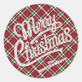 Chic Sparkly Plaid Christmas Ronde Sticker (Voorkant)