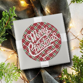 Chic Sparkly Plaid Christmas  Ronde Sticker