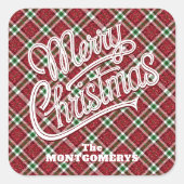 Chic Sparkly Plaid Christmas Vierkante Sticker (Voorkant)