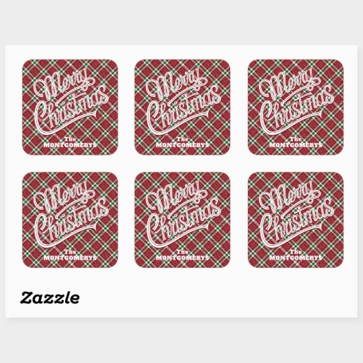Chic Sparkly Plaid Christmas  Vierkante Sticker (Vel)