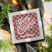 Chic Sparkly Plaid Christmas  Vierkante Sticker