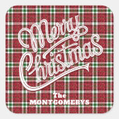 Chic Sparkly Plaid Christmas Vierkante Sticker (Voorkant)