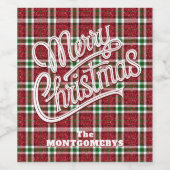 Chic Sparkly Plaid Christmas  Wijn Etiket (Enkel label)