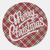 Chic Sparkly Plaid Merry Christmas Envelope Seals Ronde Sticker (Voorkant)