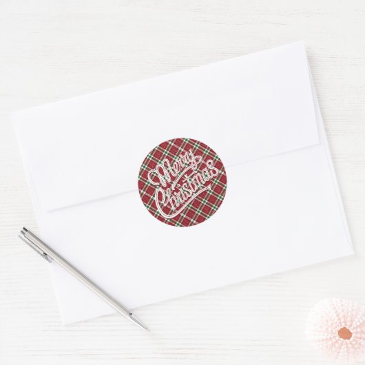 Chic Sparkly Plaid Merry Christmas Envelope Seals Ronde Sticker (Envelop)