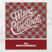 Chic Sparkly Plaid Merry Christmas Wijn Etiket (Enkel label)