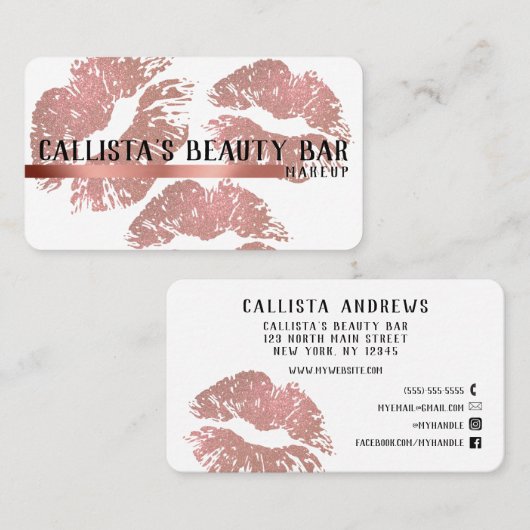 Chic Sparkly Roos Gouden Glitter Lips Make-up Arti Visitekaartje (Voorkant / Achterkant)