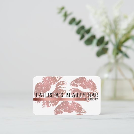Chic Sparkly Roos Gouden Glitter Lips Make-up Arti Visitekaartje (Staand voorkant)