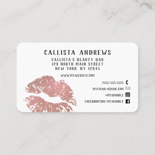 Chic Sparkly Roos Gouden Glitter Lips Make-up Arti Visitekaartje (Achterkant)